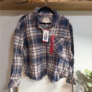 NWT Scotch & Soda Pink and Blue Plaid Flannel Button Down Long Sleeve Shirt